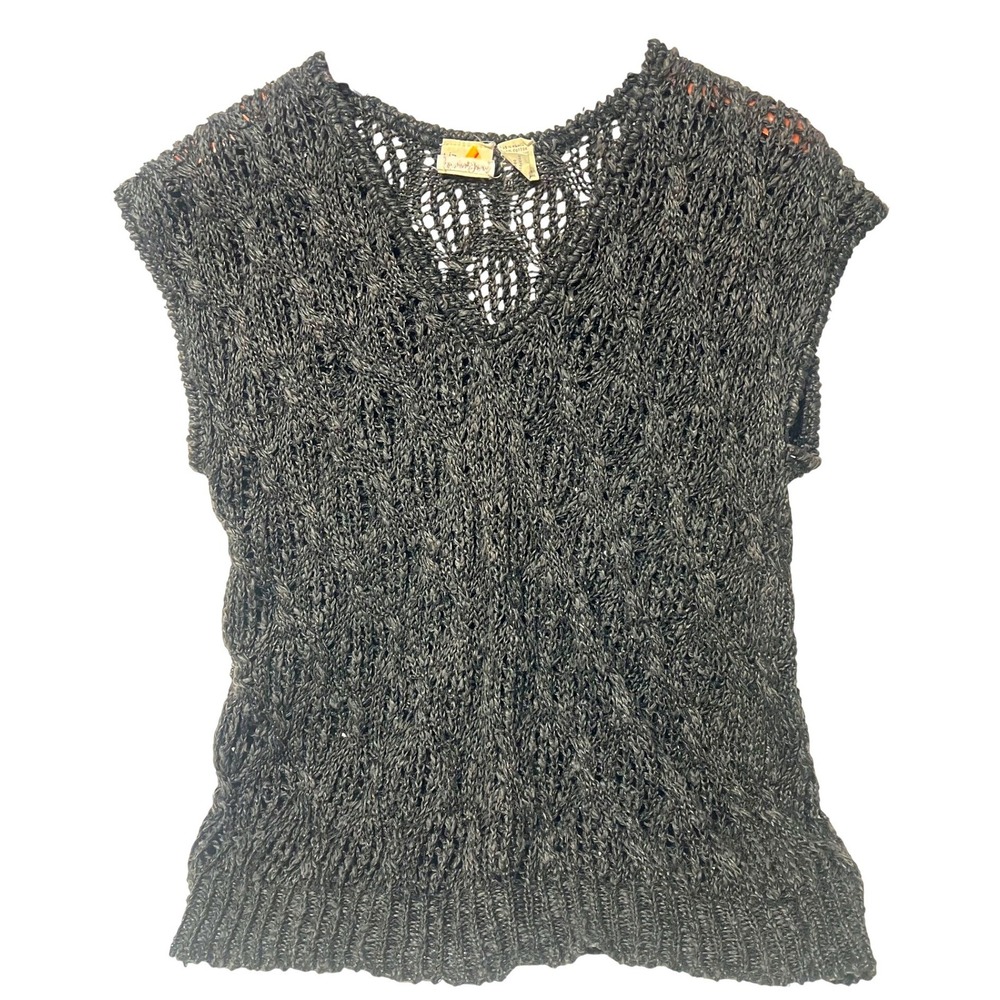 Vintage Liz Claiborne Neiman Marcus Crochet Fisherman Net Sweater Top Black Med